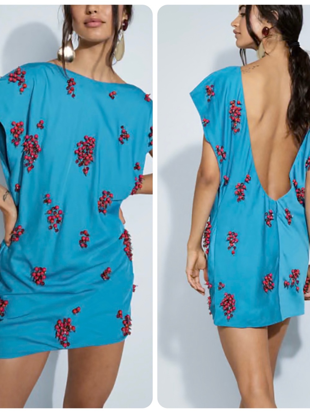 ASOS Turquoise Open Back Red Bead Cluster Embellished Mini Dress Size 6